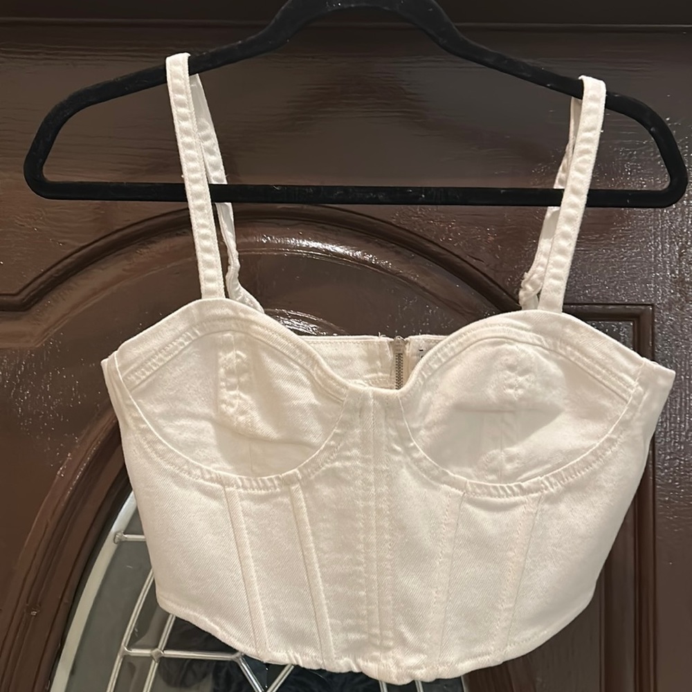Zara white corset top zipper in back size x small never used no tags